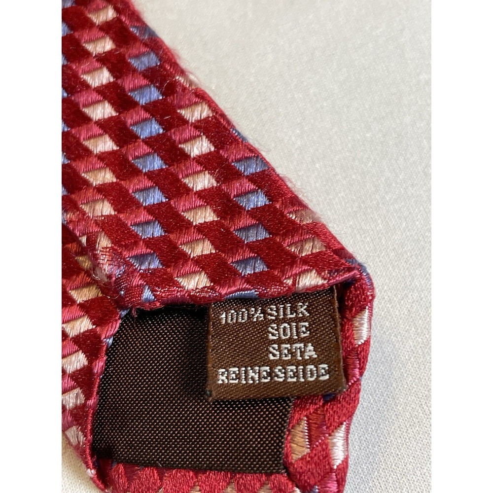 DORMEUIL Paris Men's 100% Silk Tie‎ ~ Red & Blue Geometric ~ - Picture 3 of 7